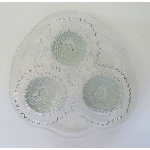 s-l400.jpg Vintage Blenko Sunflower Art Glass Candleholder Triple Taper Clear Heavy Glass